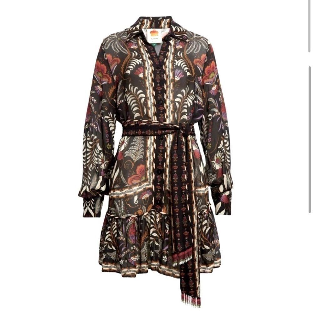 FARM RIO Black Classic Garden Long Sleeve Mini-Dress